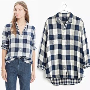 Madewell Oversized Boyshirt Button Down Mixed Buffalo Check Navy White XS